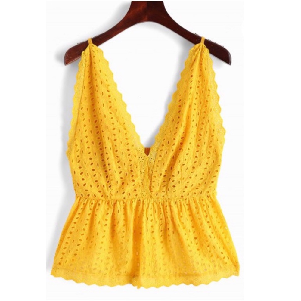 Plunging scalloped tank top